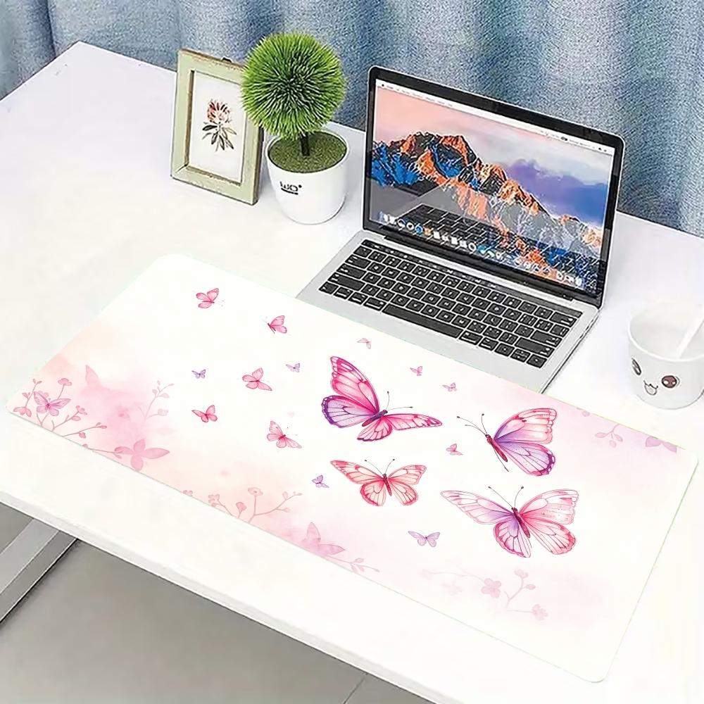 Desk Setup Laptop And Pc - Aquarell Rosa Schmetterling Großes Gaming-Mauspad Rutschfeste