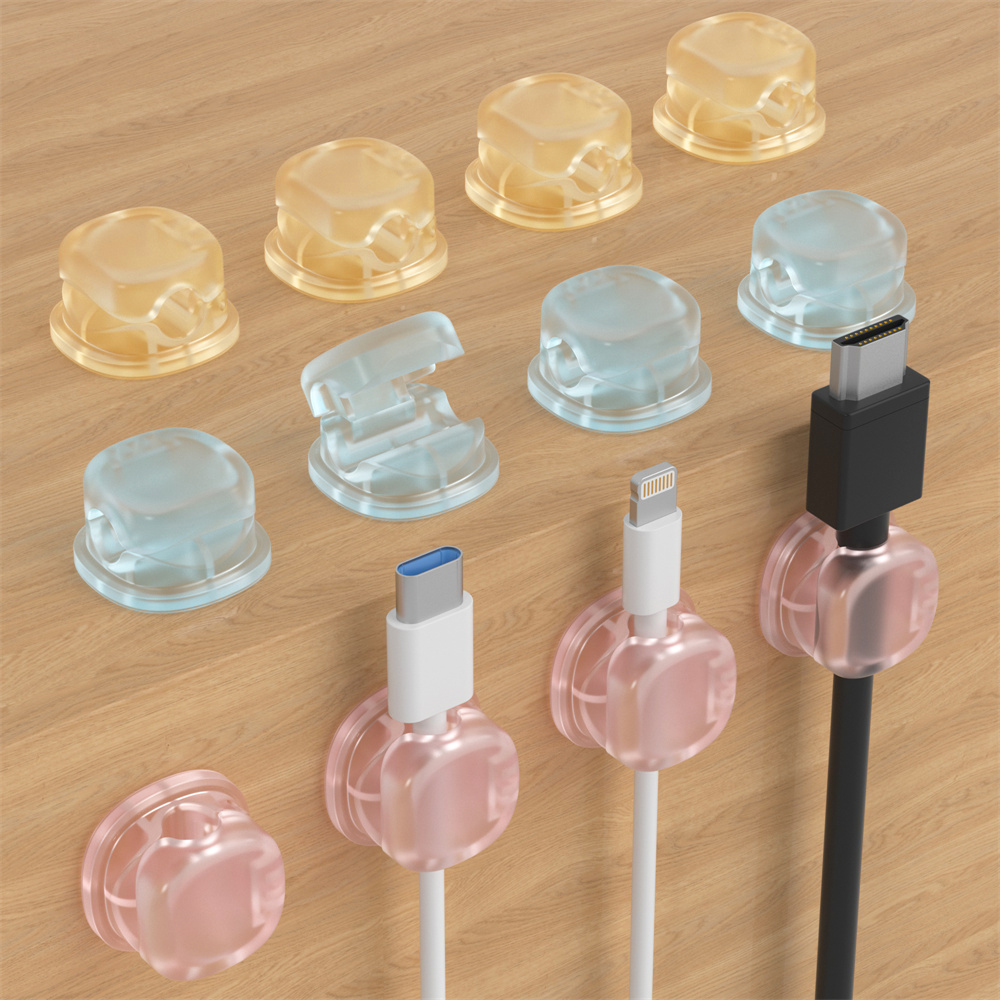 Desk Setup Organization - 3 Transparente Farbige Magnetische Kabelhalterungen, Datenkabelhalter,
