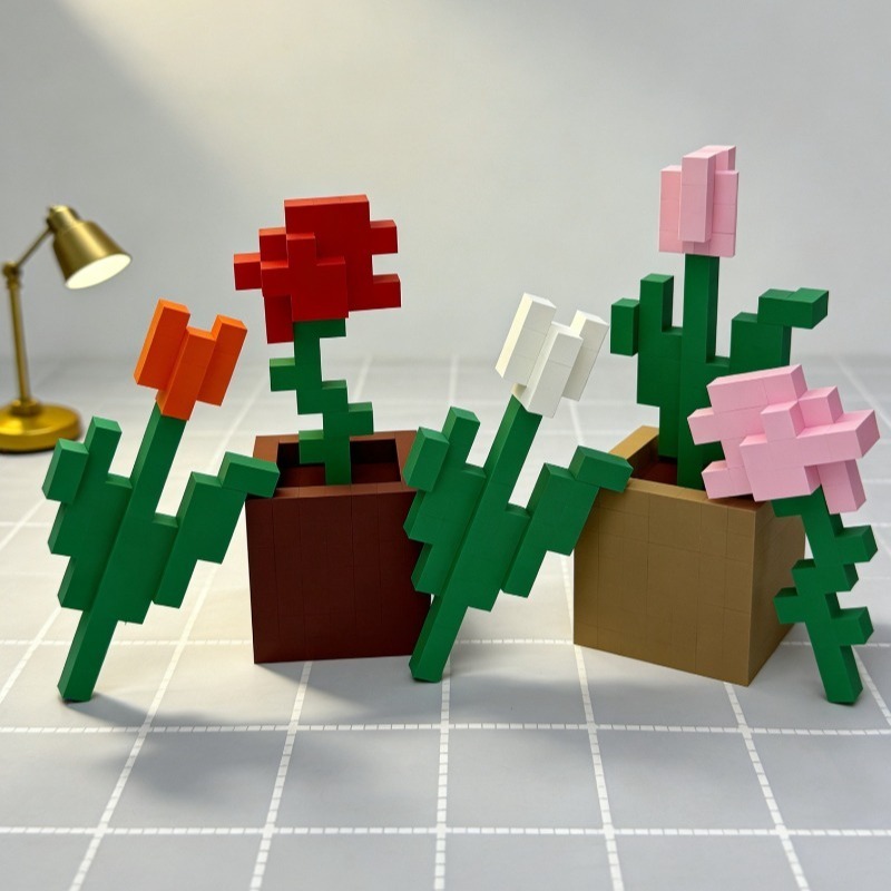 Desk Setup At Home - 3D-Druck Einzigartige Blumendekorationen, Pixel-Rosen-Dekorationen, Nachttisch-, Schreibtisch-,