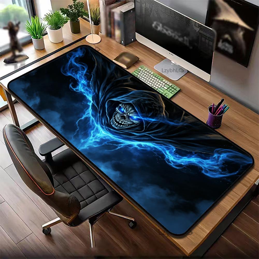 Desk Setup Dark - Mysteriöses Blaues Blitz-Geister-Skelett Kunst Gaming-Mauspad, Ausbleichresistente
