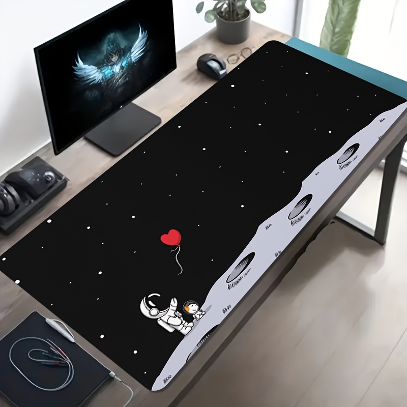 Desk Setup Laptop And Pc - Astronauten-Mond-Weltraum Übergroßes Gaming-Mauspad Rutschfeste Gummi-Schreibtischunterlage für