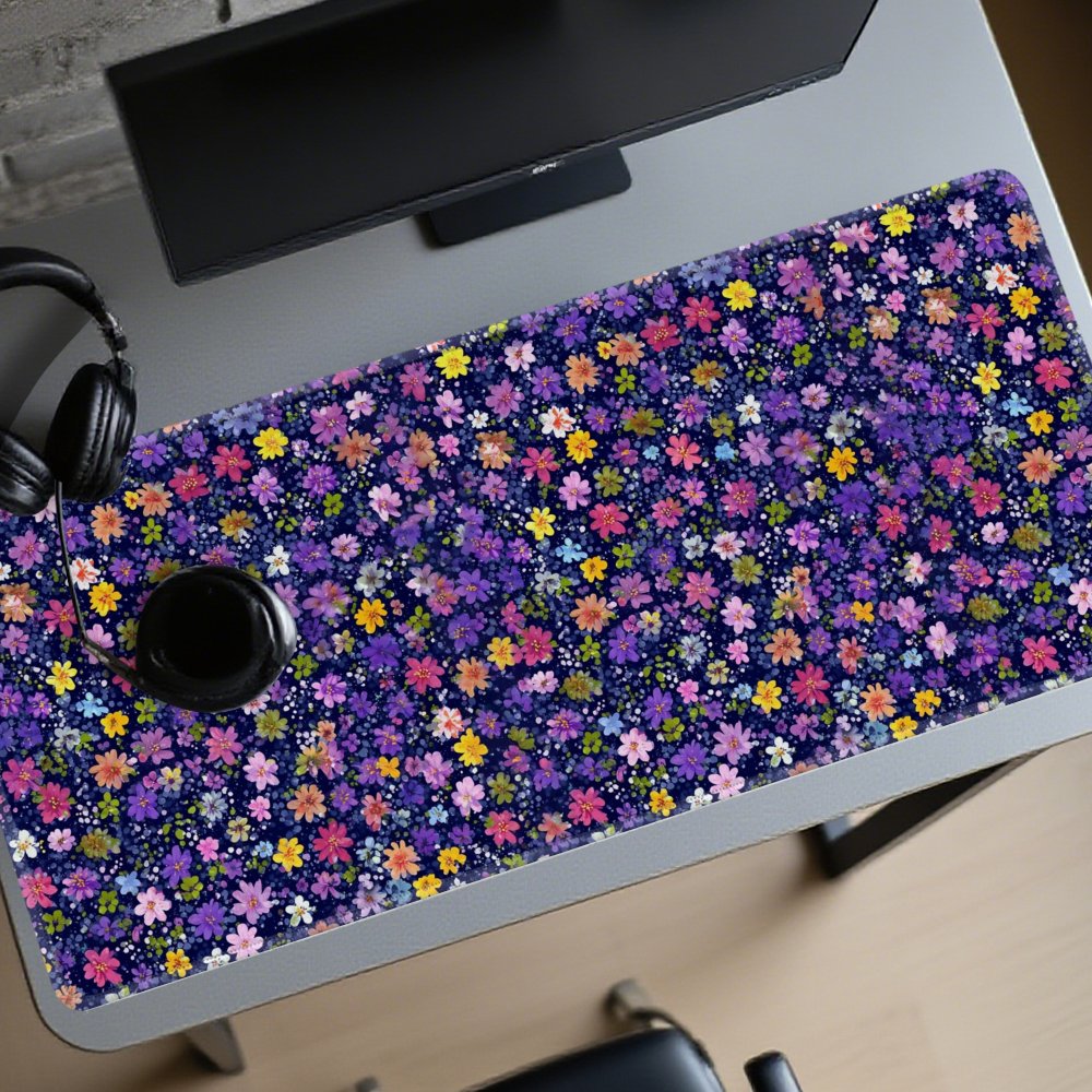 Desk Setup Dark - Blumenmuster Schreibtischunterlage Groß Dunkle Ästhetik Gummi