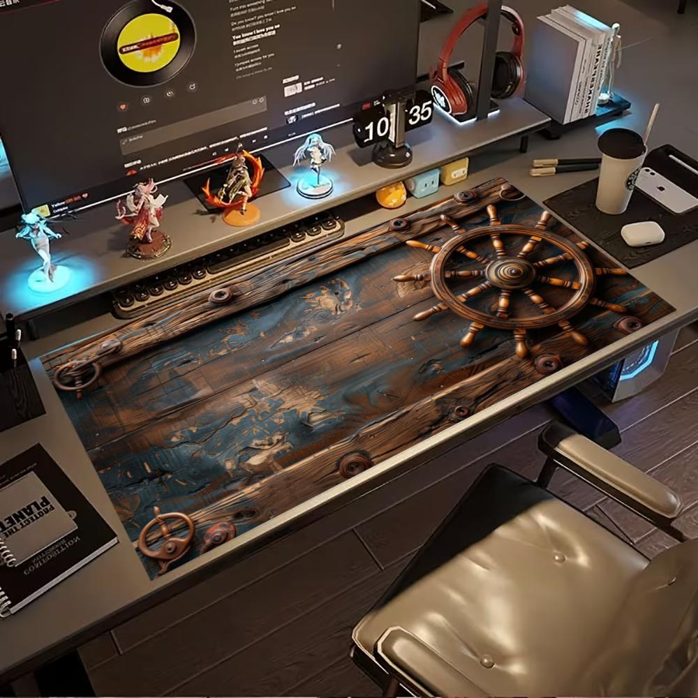 Desk Setup Laptop And Pc - Vintage Piratenschiff-Rad, erweitertes Gaming-Mauspad, rutschfeste Gummiunterseite,